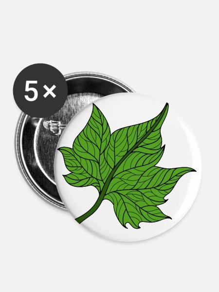 grünes Blatt - Buttons groß 56 mm (5er Pack) - Weiß