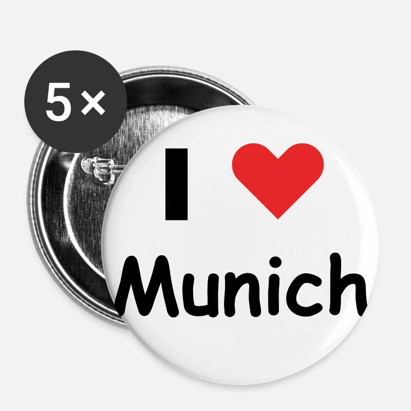 I Love Munich - Buttons groß 56 mm (5er Pack) - Weiß