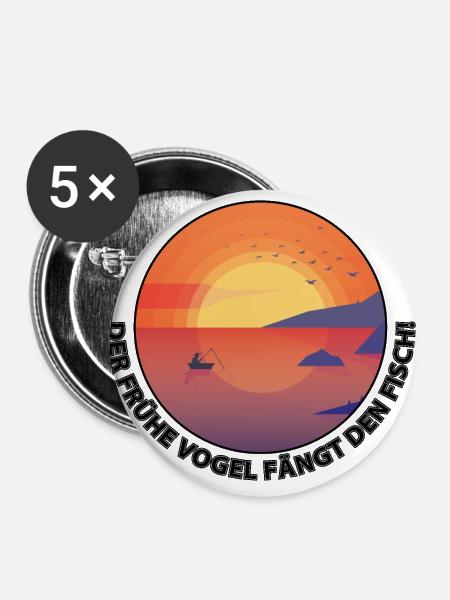 Angelsport,Geschenkidee - Buttons groß 56 mm (5er Pack) - Weiß