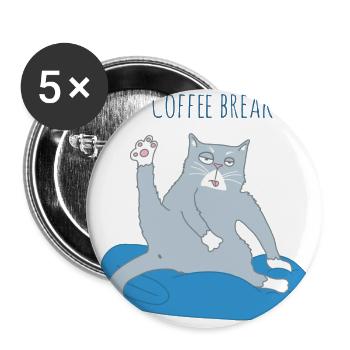 Lustige Katzen-Kaffeepause - Buttons groß 56 mm (5er Pack) - Weiß - Vorne
