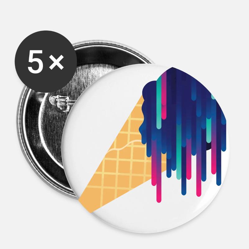 Cooles Eis 80er Jahre Style bunt retro Urlaub - Buttons groß 56 mm (5er Pack) - Weiß