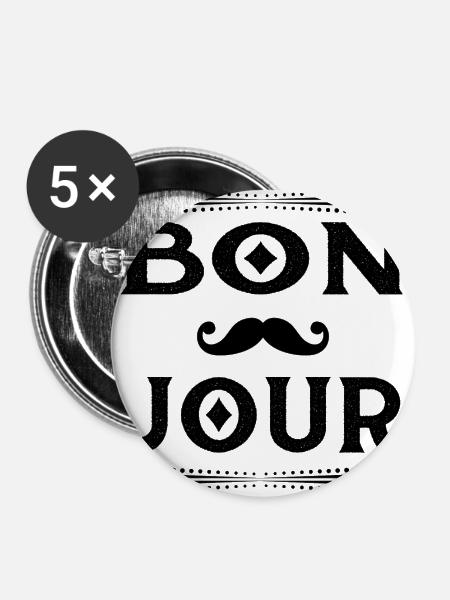 Bon Jour - Buttons groß 56 mm (5er Pack) - Weiß