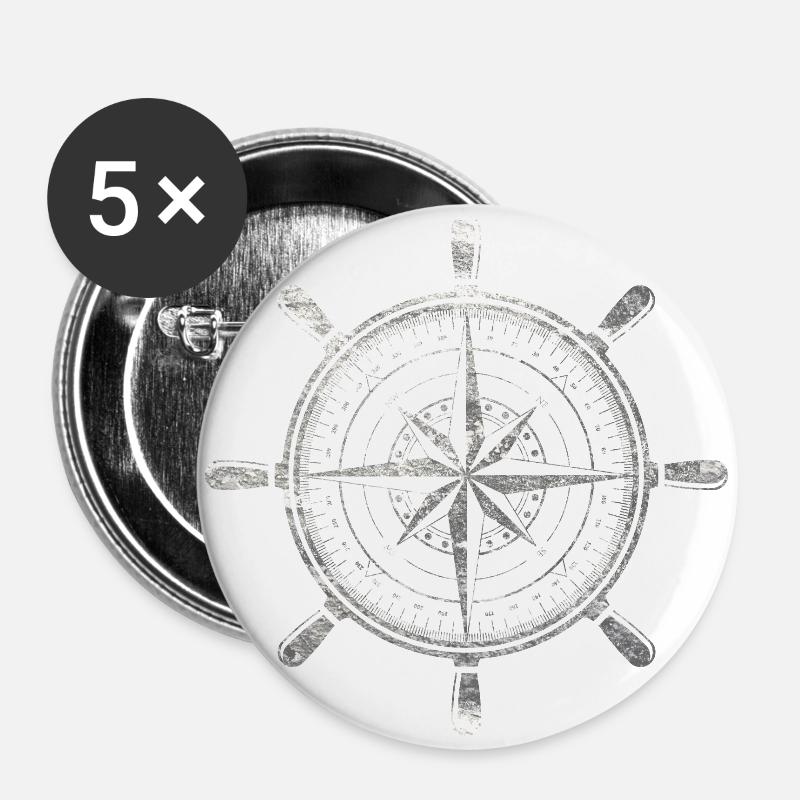 Compass grunge - Buttons large 2.2''/56 mm (5-pack) - white