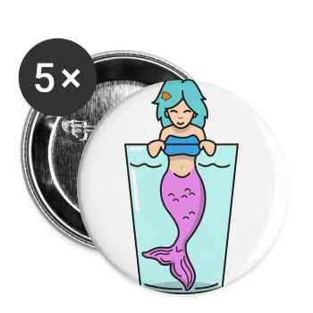 Meerjungfrau im Glas Geschenk Nixe Fabelwesen Meer - Buttons groß 56 mm (5er Pack) - Weiß - Vorne