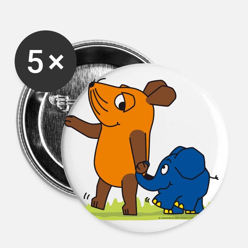 Maus und Elefant - Freundschaft - Buttons groß 56 mm (5er Pack) - Weiß