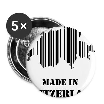 Made in Switzerland - Geschenkidee für Schweizer - Buttons groß 56 mm (5er Pack) - Weiß - Vorne