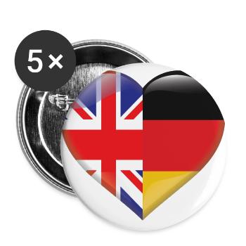 Heart Flag England Germany German Gift - Buttons large 2.2''/56 mm (5-pack) - white - Front