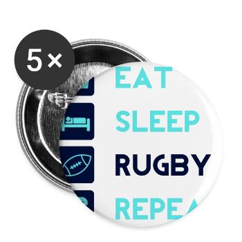 Essen, Schlafen, Rugby, Repeat! Männer Frauen Idee - Buttons groß 56 mm (5er Pack) - Weiß - Vorne