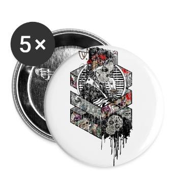 Geisha skeleton bone used look - Buttons large 2.2''/56 mm (5-pack) - white - Front