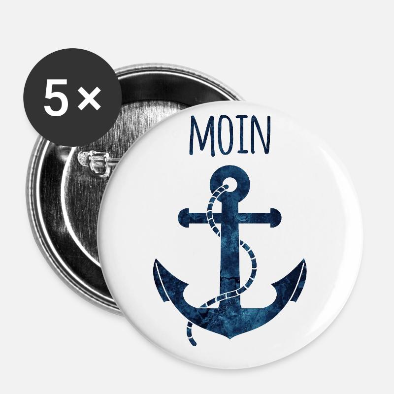 Anchor Moin blue - Buttons large 2.2''/56 mm (5-pack) - white