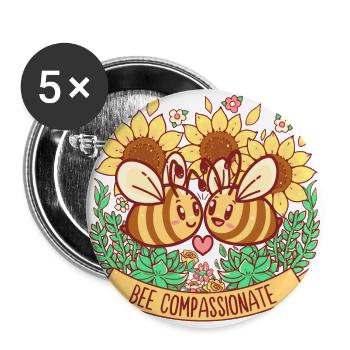 Bee Compassionate - Save the Bees - Buttons large 2.2''/56 mm (5-pack) - white - Front