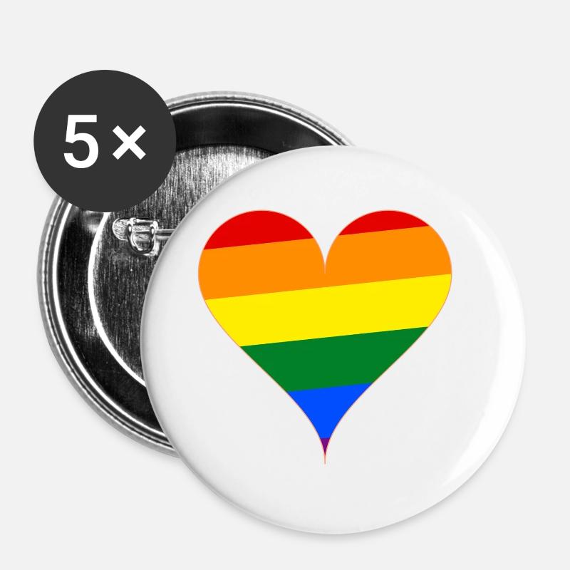 Rainbow Heart - Buttons large 2.2''/56 mm (5-pack) - white