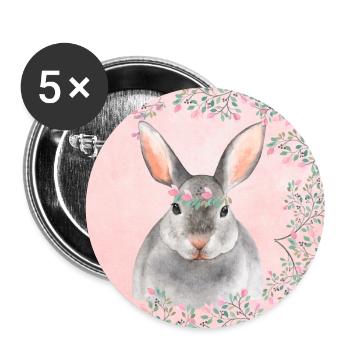 Forest friends in the pink blossom forest - the hare - Buttons large 2.2''/56 mm (5-pack) - white - Front