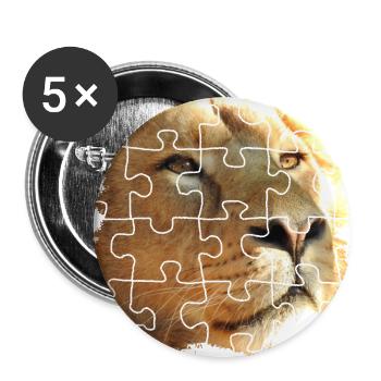 Lion puzzle, symbole de force et de force - Lot de 5 grands badges (56 mm) - blanc - Devant