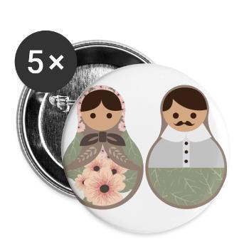 Russland Liebespaar Matroschka Puppen Geschenk - Buttons groß 56 mm (5er Pack) - Weiß - Vorne