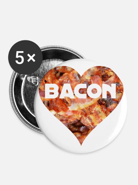 I LOVE BACON - Buttons groß 56 mm (5er Pack) - Weiß