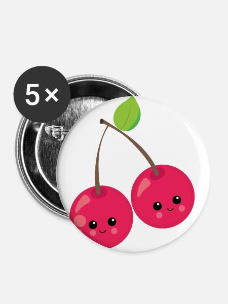 Kirsche - Buttons groß 56 mm (5er Pack) - Weiß