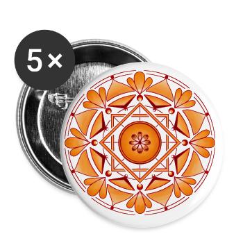 Mandala, orange - Buttons groß 56 mm (5er Pack) - Weiß - Vorne