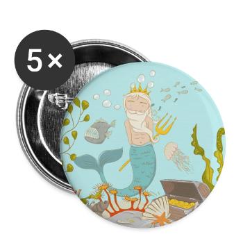 Unter Wasser - Meermann - Buttons groß 56 mm (5er Pack) - Weiß - Vorne