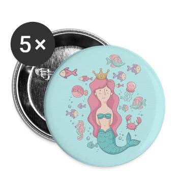 Unter Wasser - bezaubernde Meerjungfrau pink - Buttons groß 56 mm (5er Pack) - Weiß - Vorne