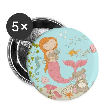 Unter Wasser - bezaubernde Meerjungfrau rosa - Buttons groß 56 mm (5er Pack) - Weiß - Vorne