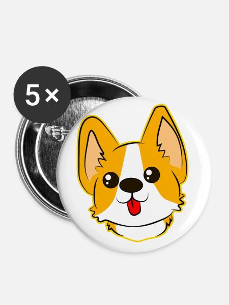 niedlicher Hund mit Zunge - Buttons groß 56 mm (5er Pack) - Weiß