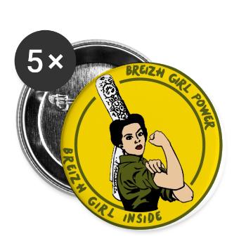 Breizh girl - Lot de 5 grands badges (56 mm) - blanc - Devant