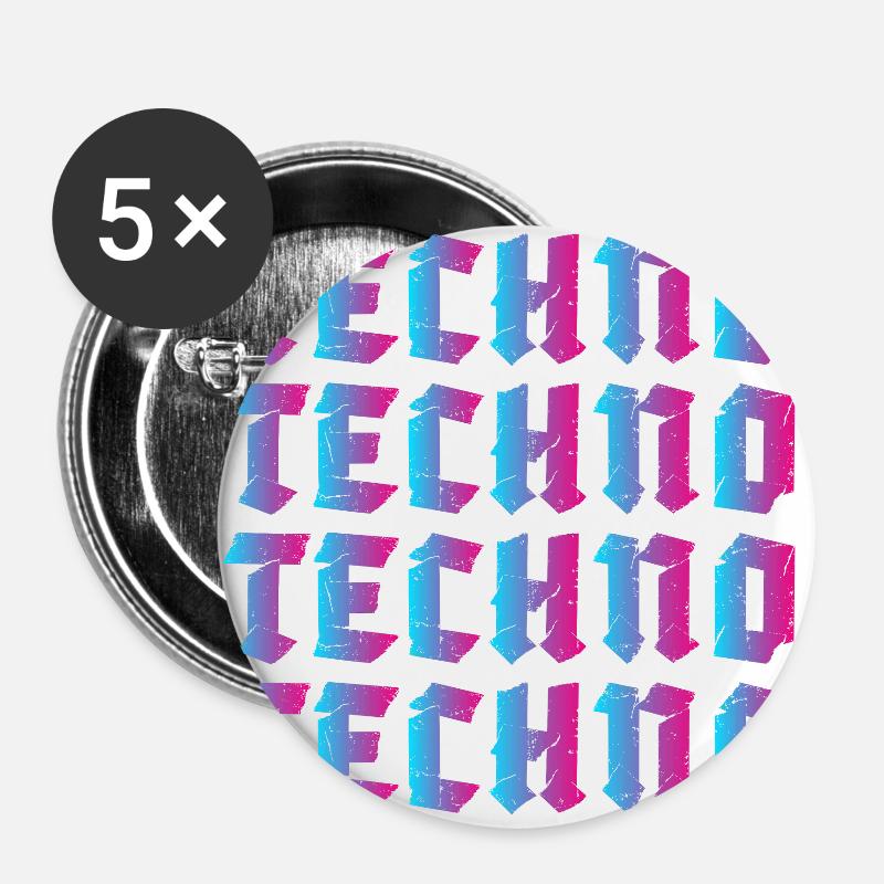 Techno Bunt - Buttons groß 56 mm (5er Pack) - Weiß