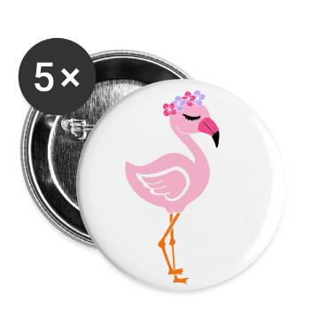 Flamingo with flower headband - Buttons large 2.2''/56 mm (5-pack) - white - Front