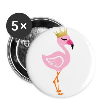 Flamingo mit Krone - Buttons groß 56 mm (5er Pack) - Weiß - Vorne