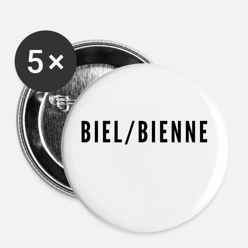Biel / Bienne lettering - Buttons large 2.2''/56 mm (5-pack) - white