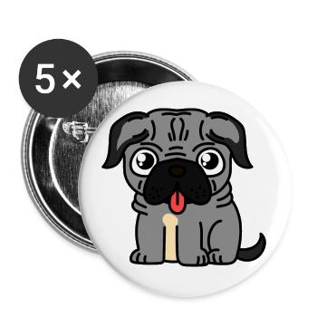 Hund Mops mit Zunge - Buttons groß 56 mm (5er Pack) - Weiß - Vorne