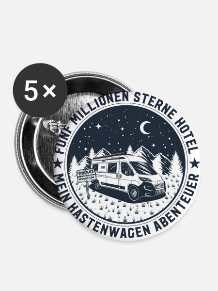 5 Millionen Sterne Hotel Kastenwagen - Buttons groß 56 mm (5er Pack) - Weiß