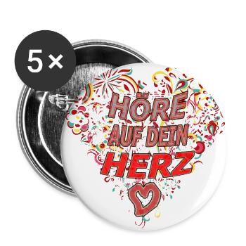 Höre auf Dein HERZ - Buttons groß 56 mm (5er Pack) - Weiß - Vorne
