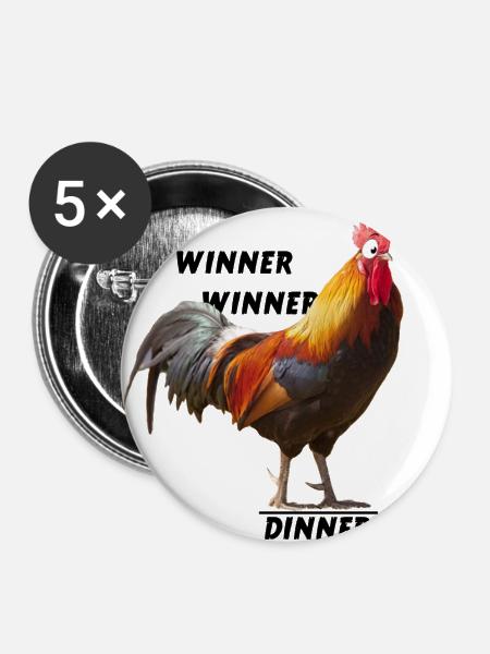 Winner Winner Chicken Dinner - Buttons groß 56 mm (5er Pack) - Weiß
