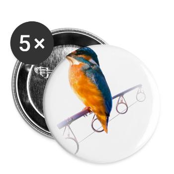 Eisvogel auf einer Angelrute - Buttons groß 56 mm (5er Pack) - Weiß - Vorne