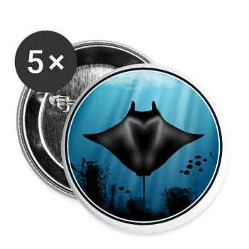 Mantarochen und Fische - Buttons groß 56 mm (5er Pack) - Weiß - Vorne