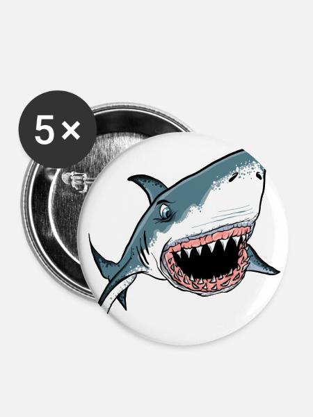 Tauch Dive Shark Hai - Buttons groß 56 mm (5er Pack) - Weiß