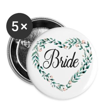 flowerheart_green_bride - Buttons large 2.2''/56 mm (5-pack) - white - Front