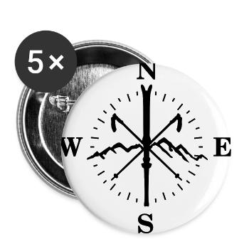 Ski, Berg und Kompass mit Grad, Skifahren - Buttons groß 56 mm (5er Pack) - Weiß - Vorne