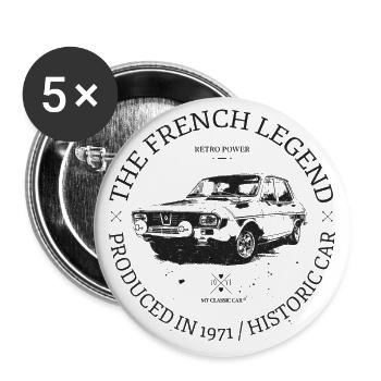 R12 Gordini - Lot de 5 grands badges (56 mm) - blanc - Devant
