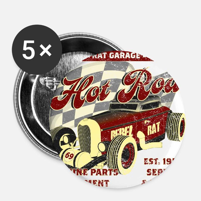 Hot Rod Rat Garage - Buttons large 2.2''/56 mm (5-pack) - white