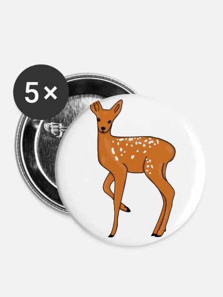 Reh - Buttons groß 56 mm (5er Pack) - Weiß