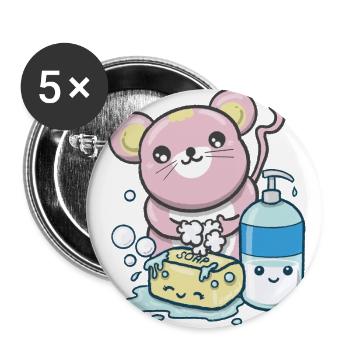 Kawaii Mouse - Mouse Wash Hands - Buttons large 2.2''/56 mm (5-pack) - white - Front