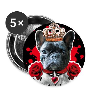 01 French Bully Bulldog King Queen Mundschutz - Buttons groß 56 mm (5er Pack) - Weiß - Vorne