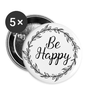 Be Happy Happy T-shirt cadeau - Lot de 5 grands badges (56 mm) - blanc - Devant
