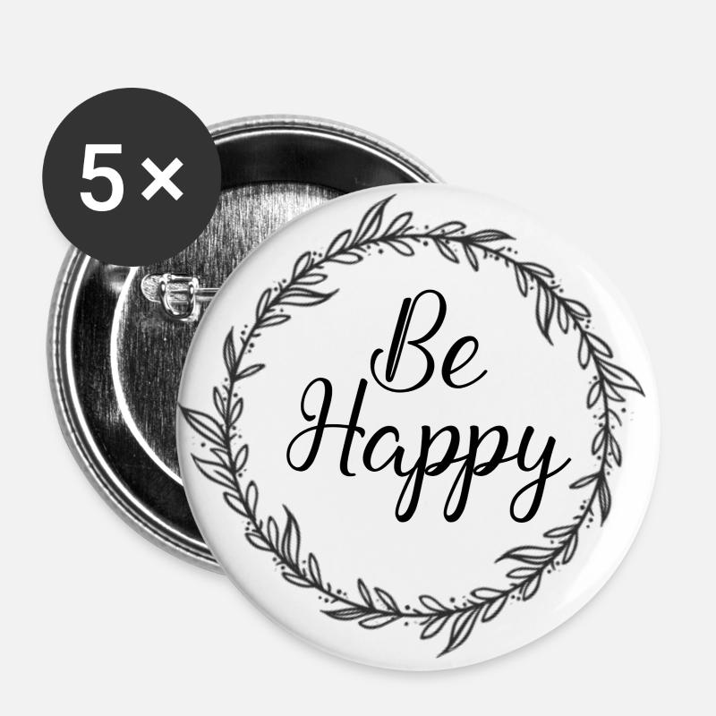 Be happy - Buttons large 2.2''/56 mm (5-pack) - white
