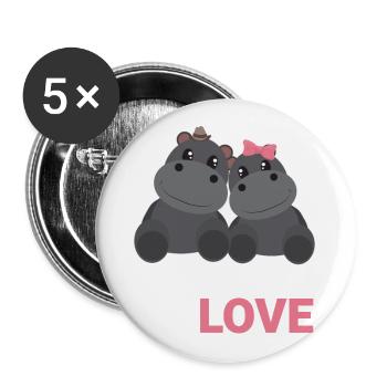 Hippopotamus In Love Couples Partner Look Gift - Buttons large 2.2''/56 mm (5-pack) - white - Front