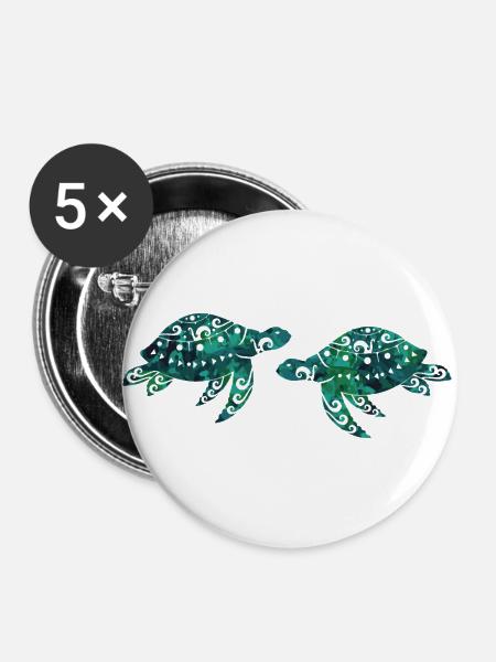 Maori-Schildkrötenpaar Polynesisches Tribal Tattoo - Buttons groß 56 mm (5er Pack) - Weiß