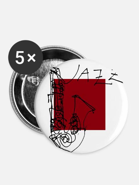 Jazz Black Sax 1 - Buttons groß 56 mm (5er Pack) - Weiß